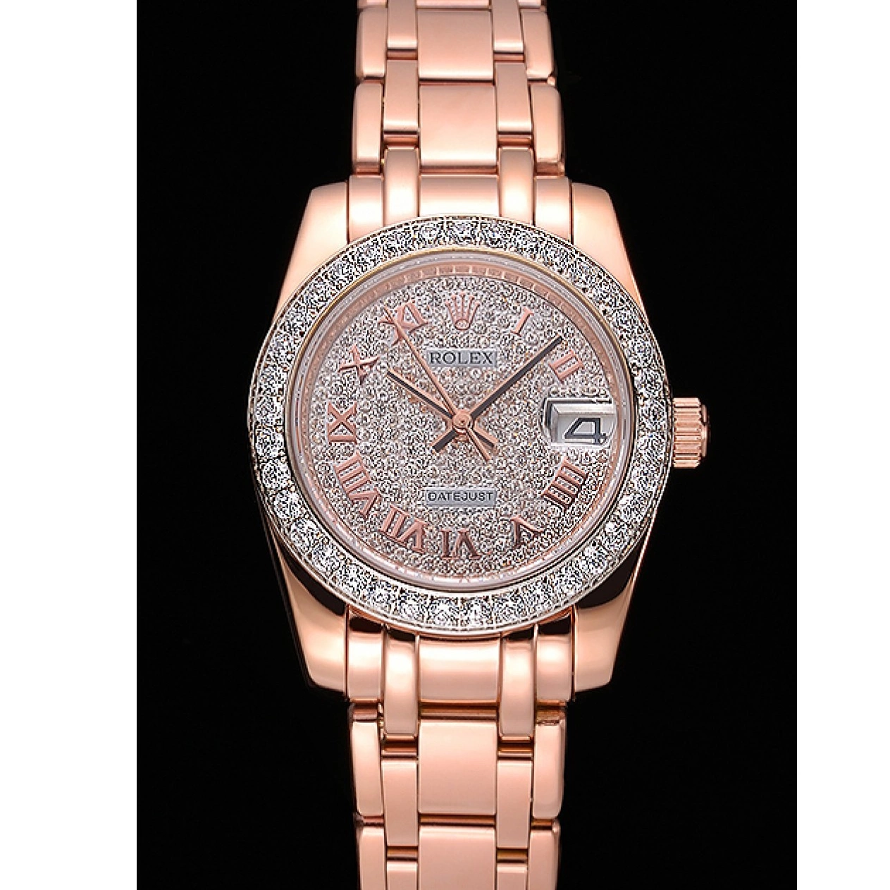 Aaa fake watches Bezel 622836 Pink Case And Gold Dial Rolex And Bracelet Datejust Diamond 0817